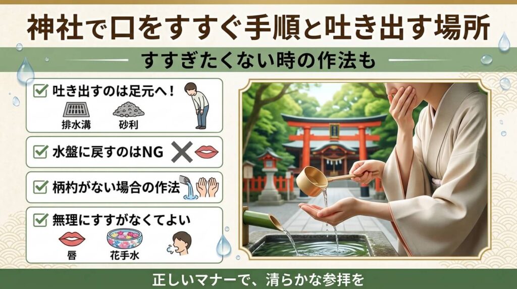 神社で口をすすぐ手順と吐き出す場所|すすぎたくない時の作法も